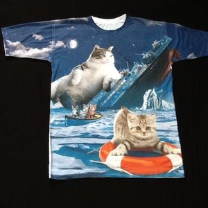 Rage On 2015 "Titanic Cats" Poly-Dri NWOT MD Tee